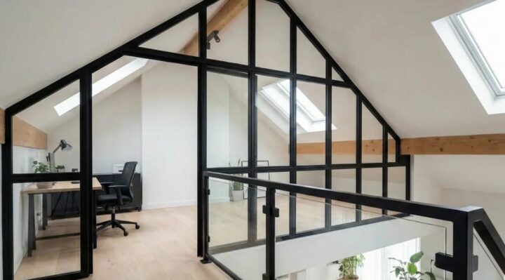 mezzanine sous pente avec garde-corps vitré